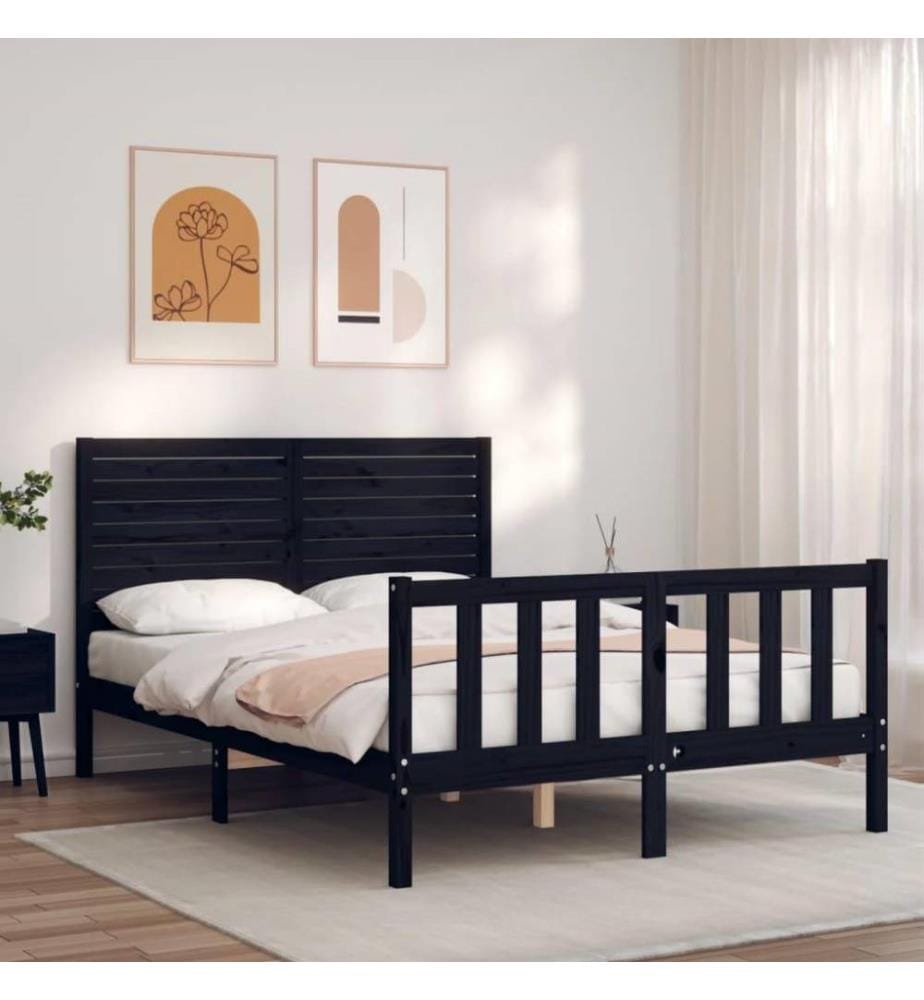 Massivholzbett mit Kopfteil Schwarz 140x190 cm