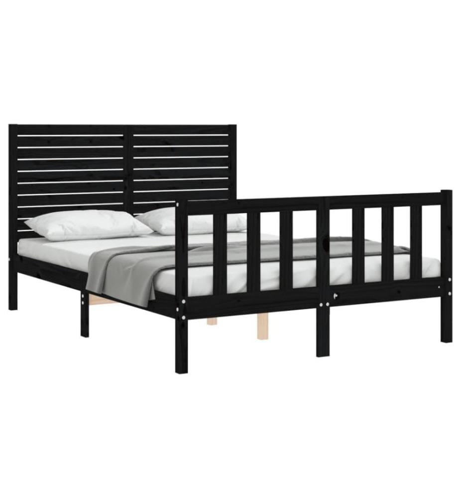Massivholzbett mit Kopfteil Schwarz 140x190 cm