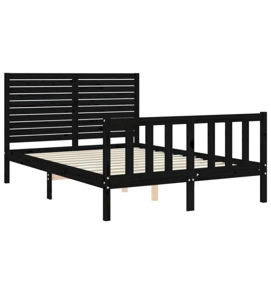 Massivholzbett mit Kopfteil Schwarz 140x190 cm