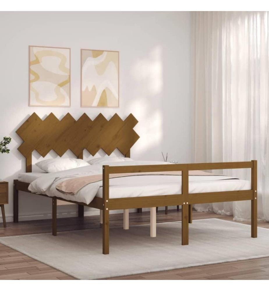 Bettgestell mit Kopfteil Honigbraun 5FT King Massivholz