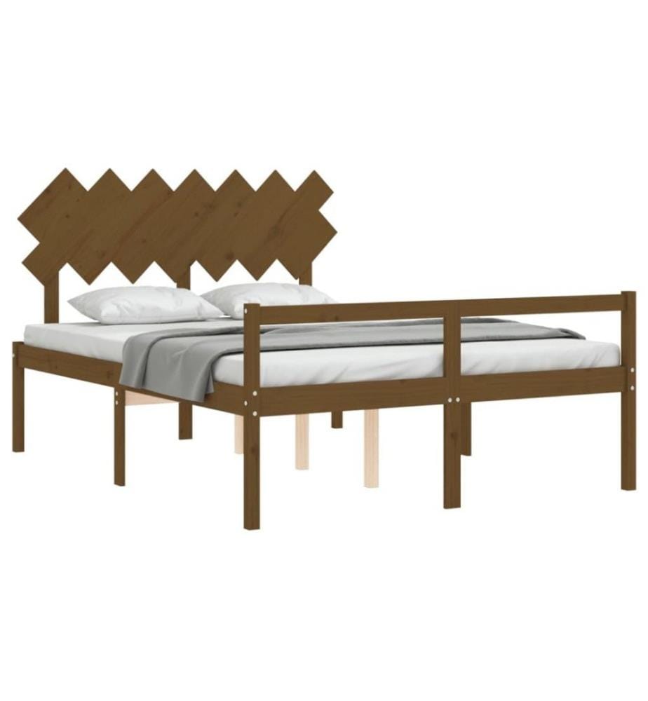 Bettgestell mit Kopfteil Honigbraun 5FT King Massivholz