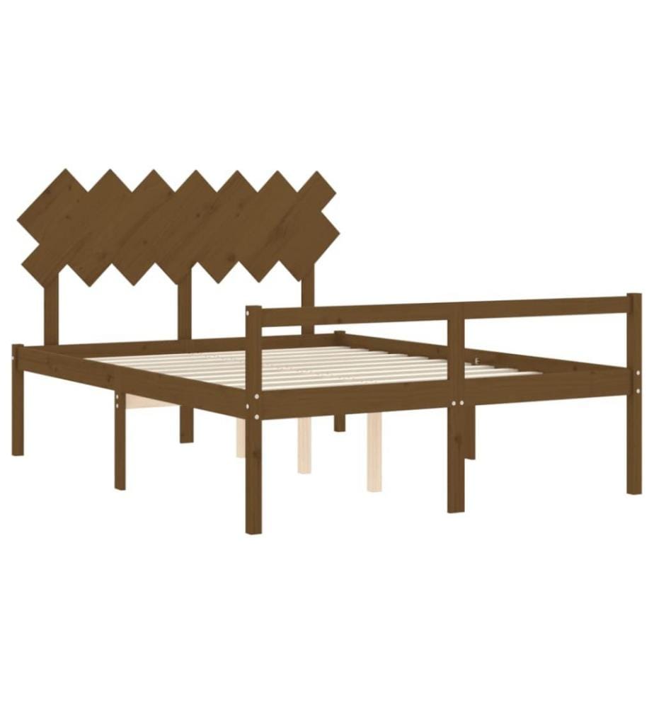 Bettgestell mit Kopfteil Honigbraun 5FT King Massivholz