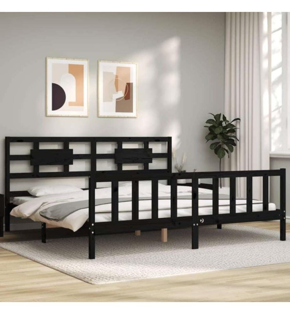 Massivholzbett mit Kopfteil Schwarz 200x200 cm