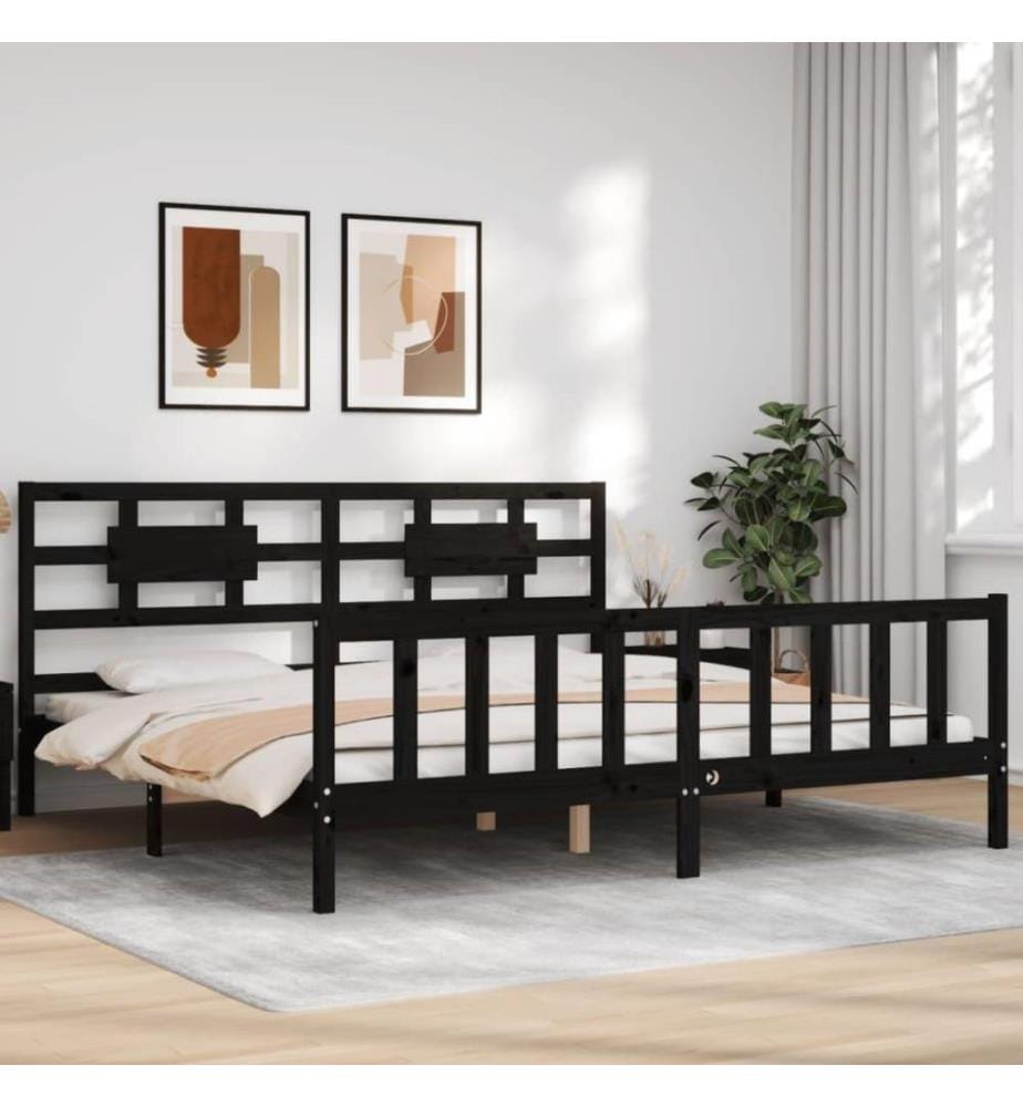 Massivholzbett mit Kopfteil Schwarz 200x200 cm