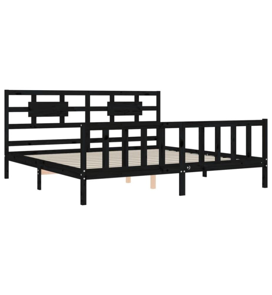 Massivholzbett mit Kopfteil Schwarz 200x200 cm