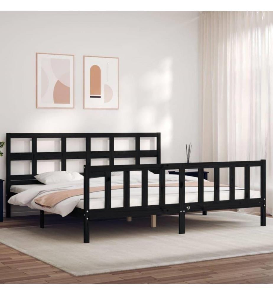 Massivholzbett mit Kopfteil Schwarz 200x200 cm