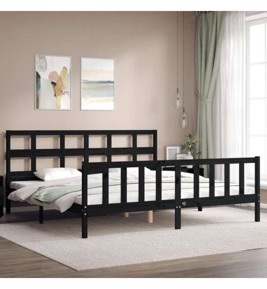 Massivholzbett mit Kopfteil Schwarz 200x200 cm