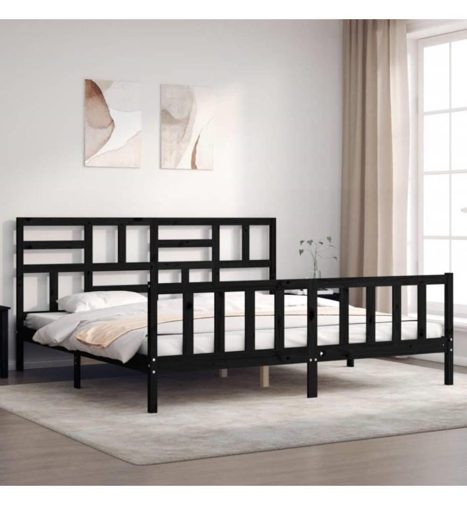 Massivholzbett mit Kopfteil Schwarz 200x200 cm