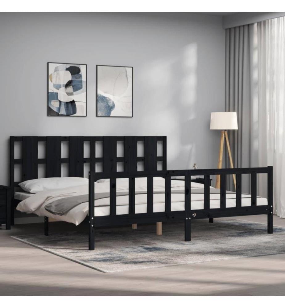 Massivholzbett mit Kopfteil Schwarz 200x200 cm