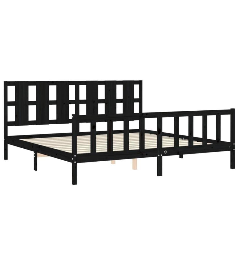 Massivholzbett mit Kopfteil Schwarz 200x200 cm