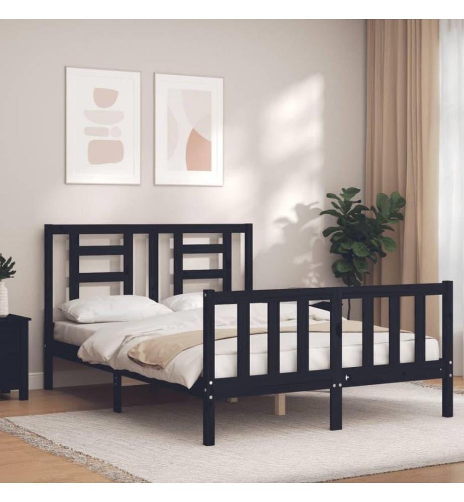 Massivholzbett mit Kopfteil Schwarz 140x190 cm
