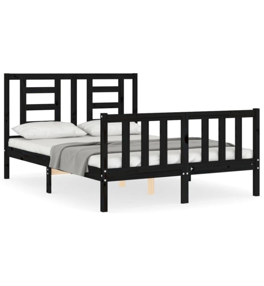 Massivholzbett mit Kopfteil Schwarz 140x190 cm