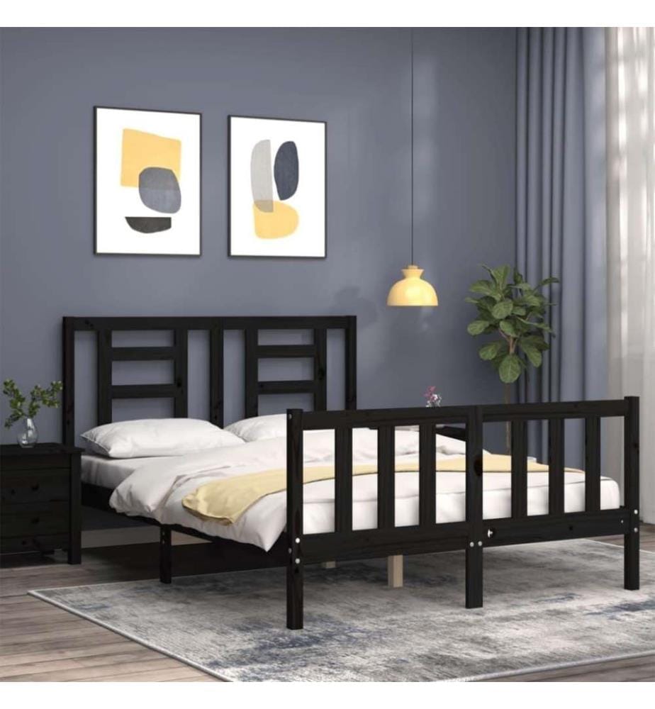 Massivholzbett mit Kopfteil Schwarz 140x190 cm