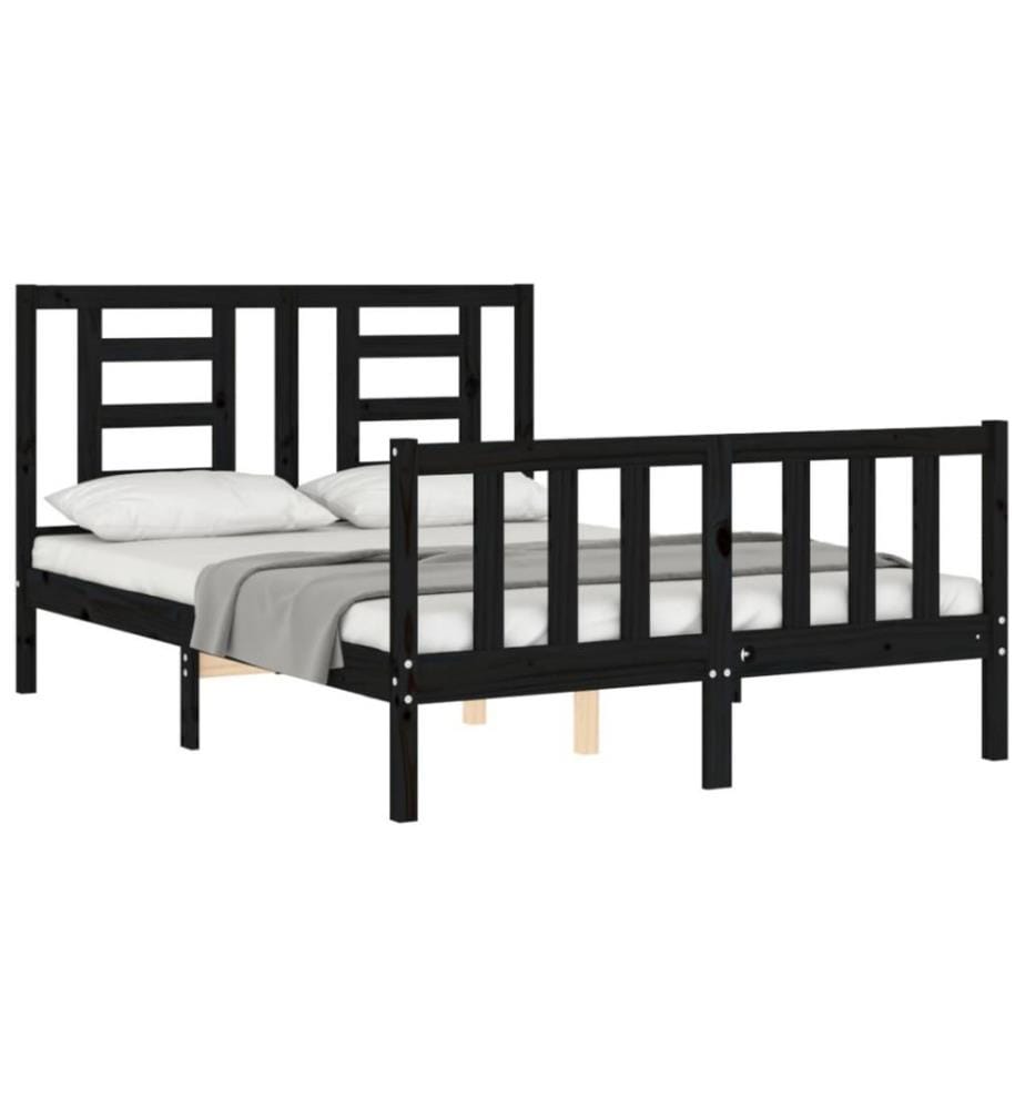 Massivholzbett mit Kopfteil Schwarz 140x190 cm