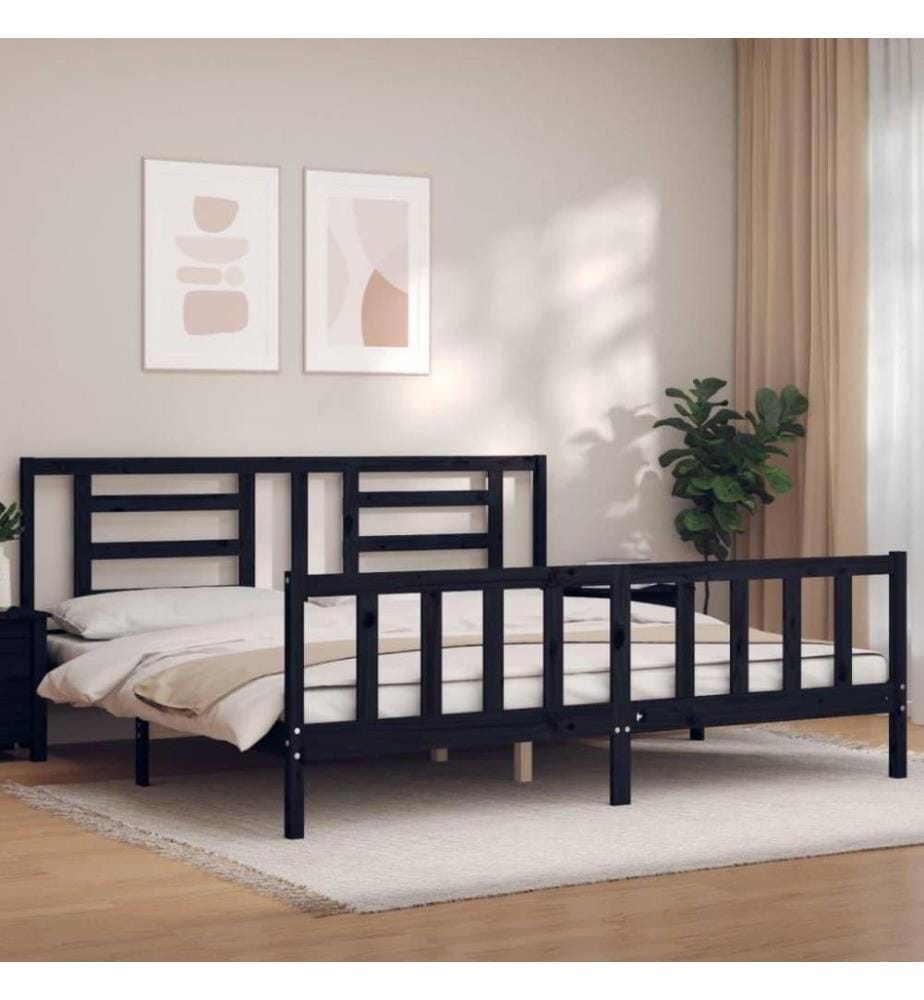 Massivholzbett mit Kopfteil Schwarz 200x200 cm