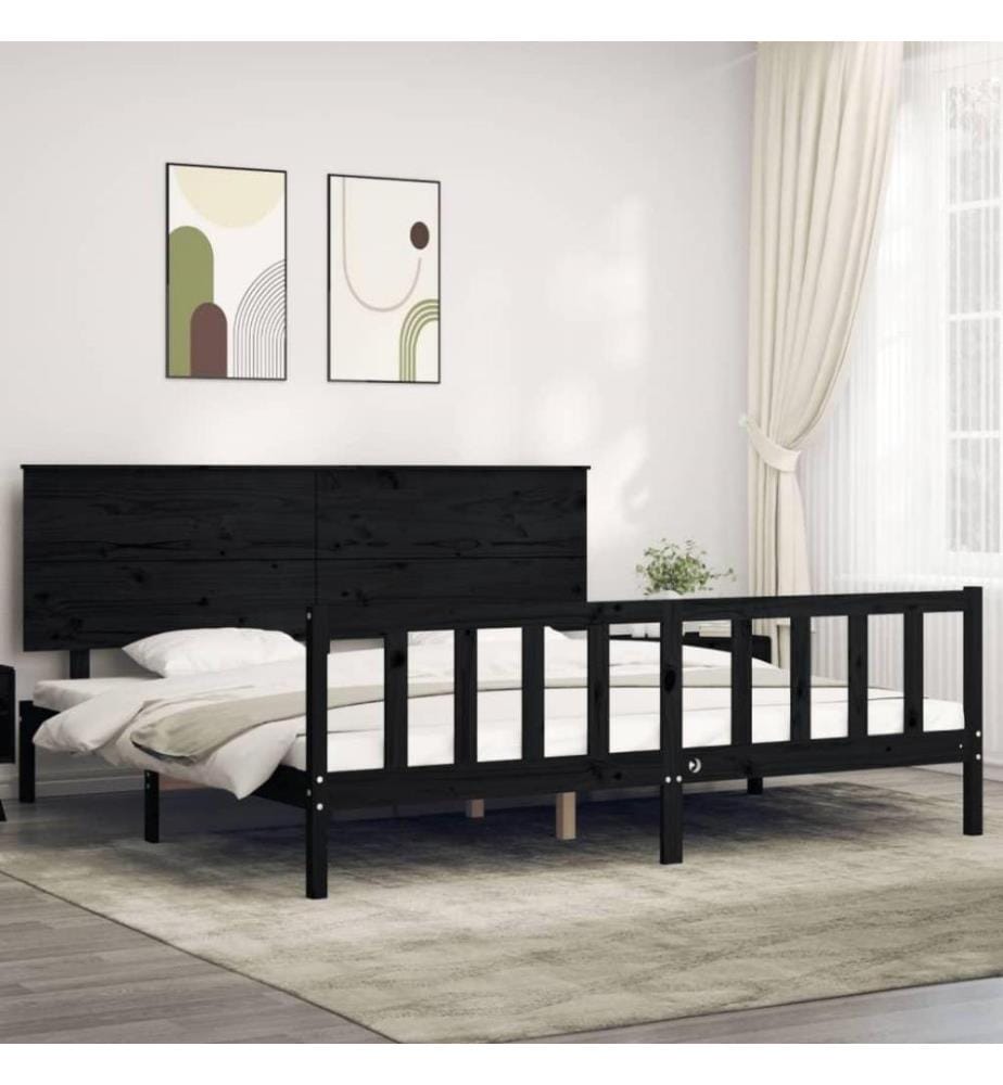 Massivholzbett mit Kopfteil Schwarz 200x200 cm