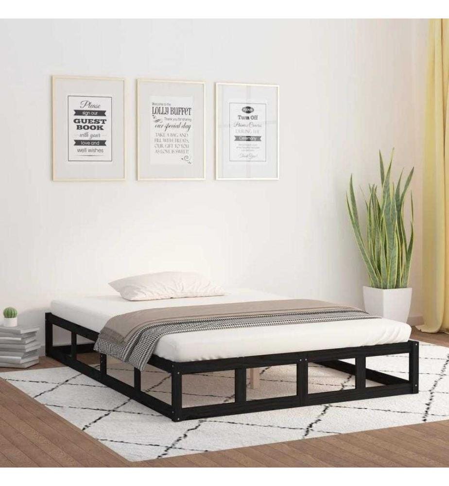 Cadre de lit Noir 140x190 cm Bois massif