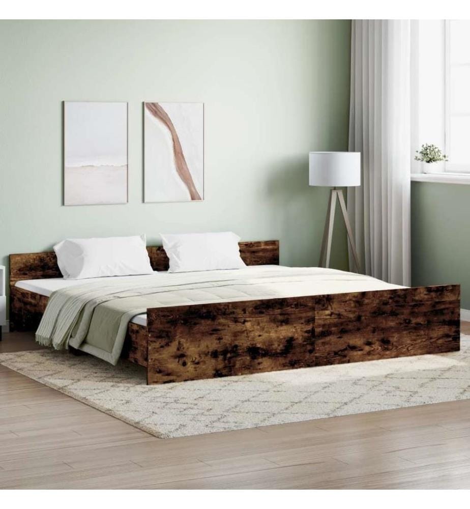 Bettgestell mit Kopf- und Fussteil Räuchereiche 200x200 cm