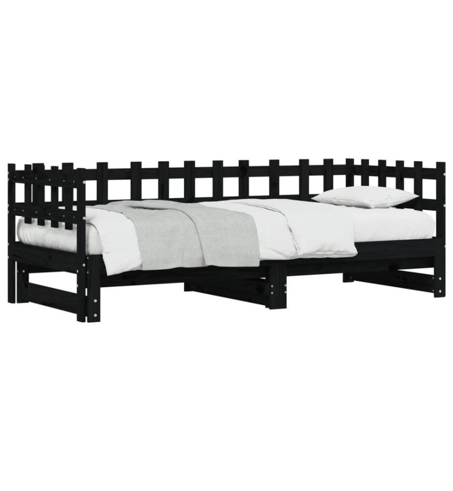 Tagesbett Ausziehbar Schwarz 2x(80x200) cm Massivholz Kiefer