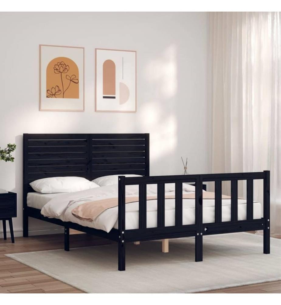 Massivholzbett mit Kopfteil Schwarz