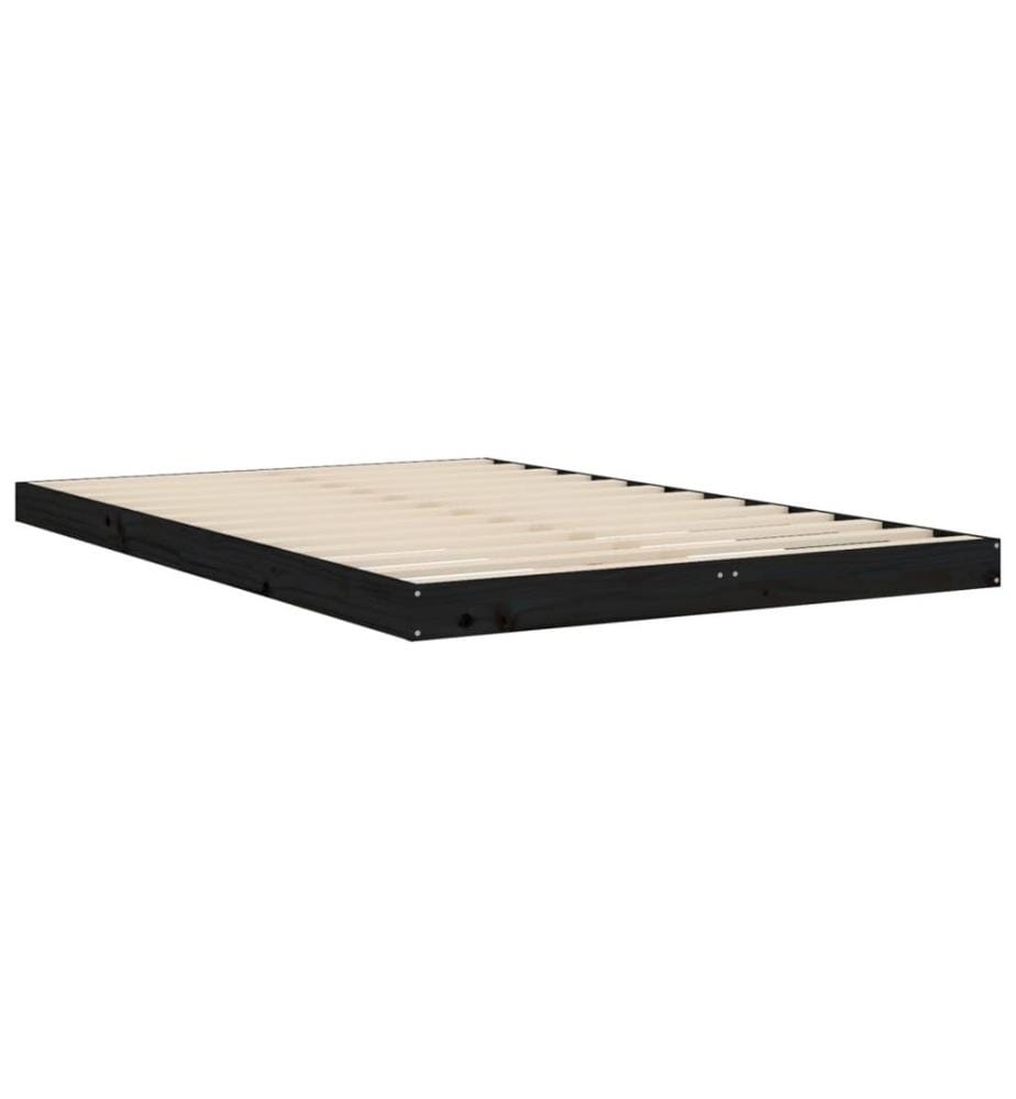 Cadre de lit noir 120x190 cm petit double bois massif de pin
