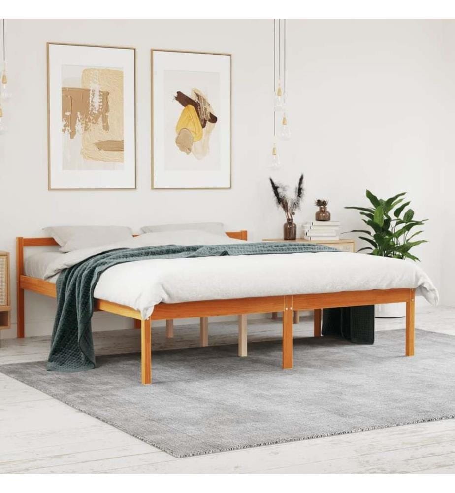 Lit pour personne âgée cire marron 150x200cm bois de pin massif