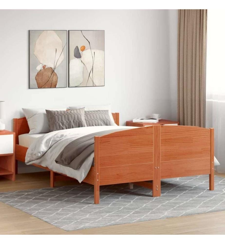 Massivholzbett mit Kopfteil Wachsbraun 140x200 cm Kiefer