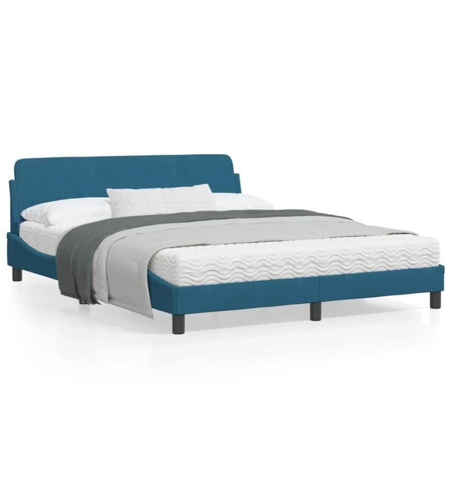 Bettgestell mit Kopfteil Blau 160x200 cm Samt
