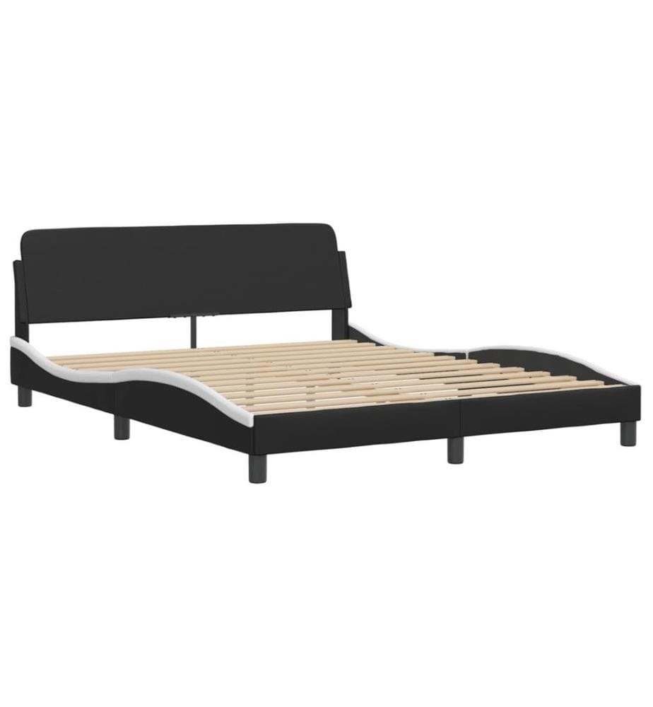 Bettgestell mit Kopfteil Schwarz und Weiss 160x200 cm Kunstleder