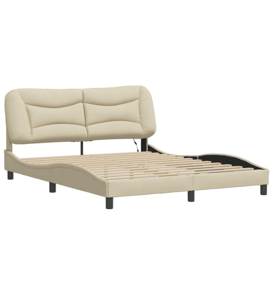Bettgestell mit LED Creme 160x200 cm Stoff