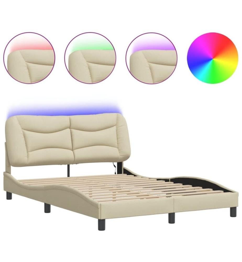 Bettgestell mit LED Creme 140x200 cm Stoff