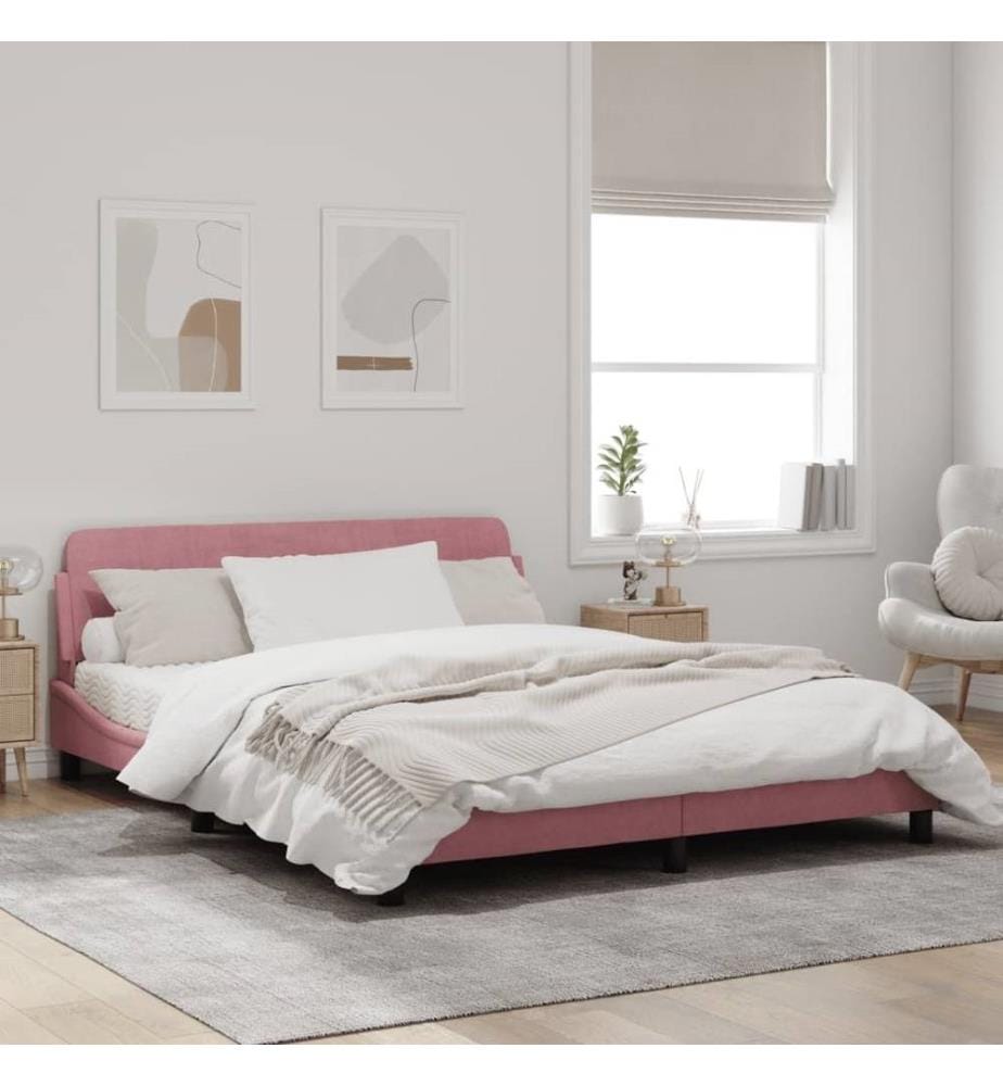 Bettgestell mit Kopfteil Rosa 160x200 cm Samt