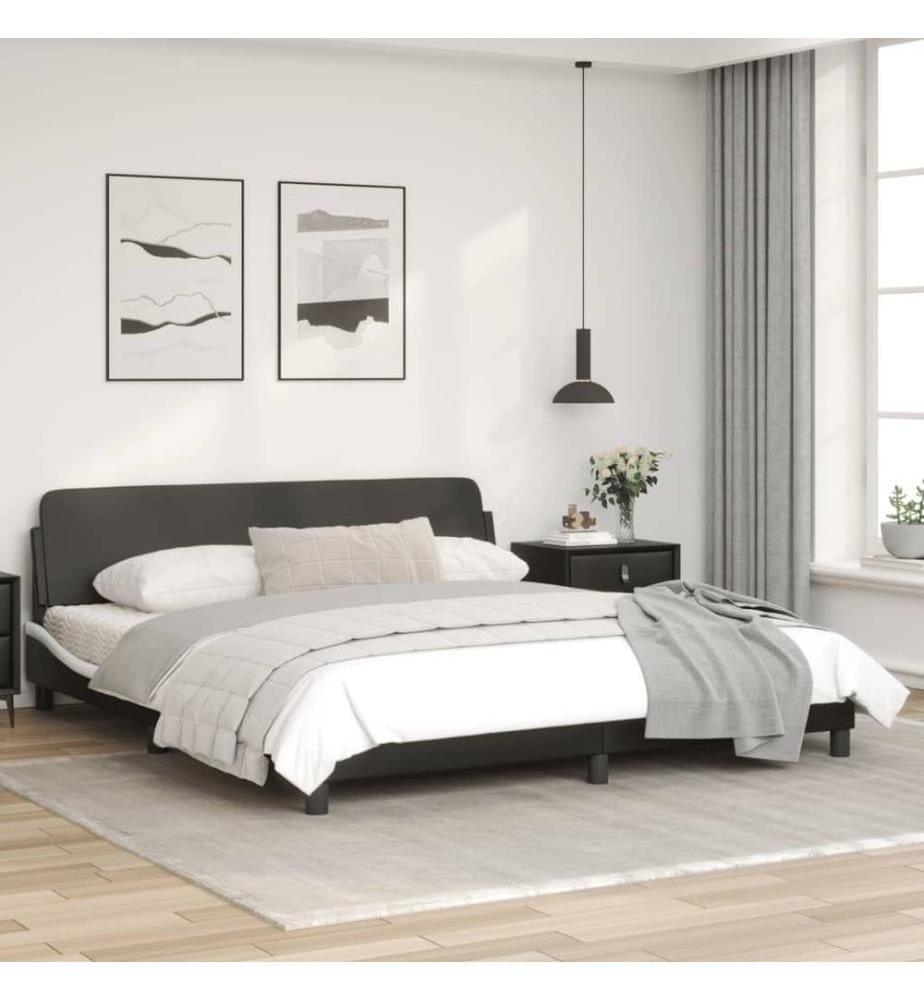 Bettgestell mit Kopfteil Schwarz und Weiss 180x200 cm Kunstleder