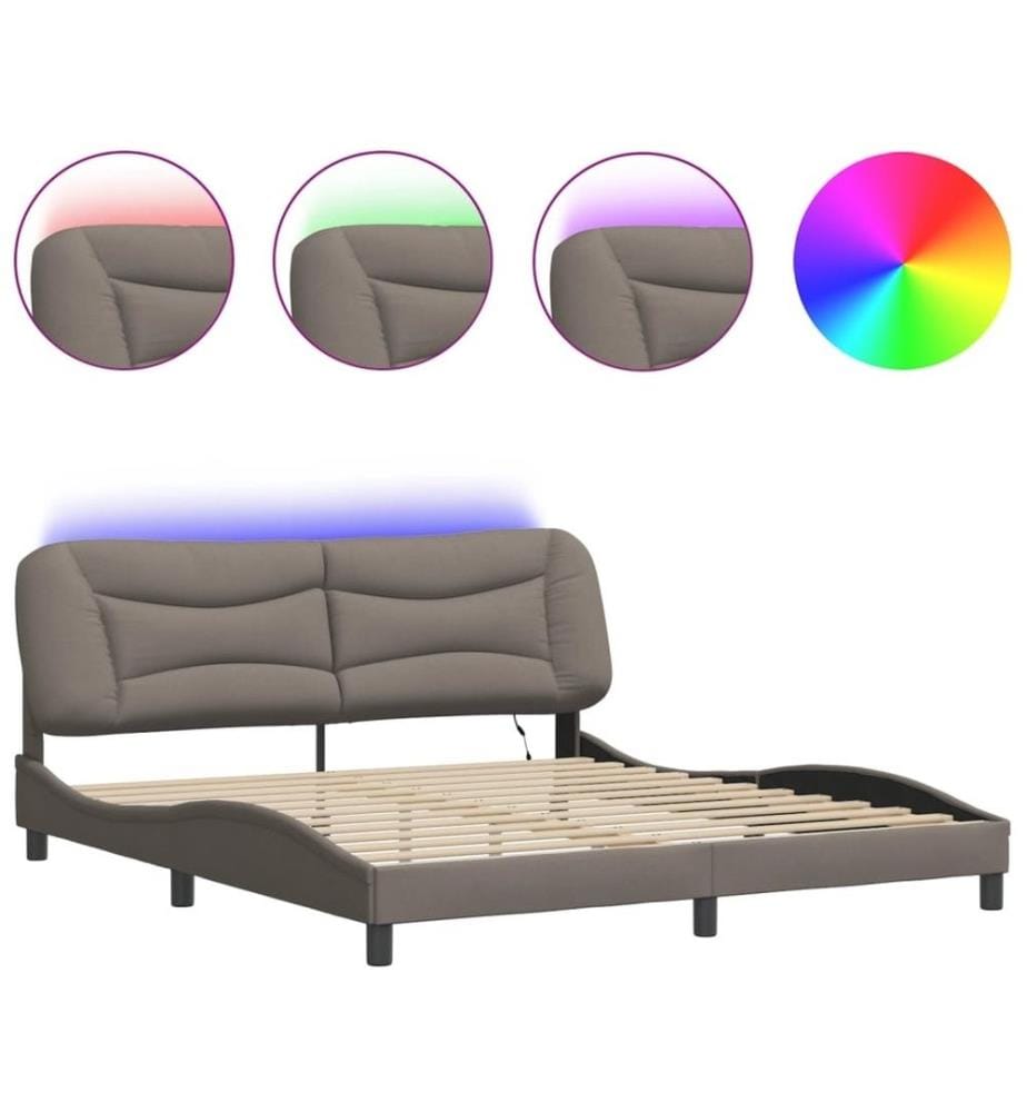 Bettgestell mit LED Taupe 180x200 cm Stoff