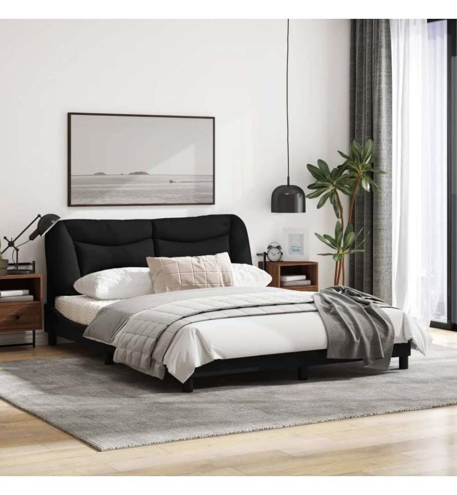 Bettgestell mit LED Schwarz 160x200 cm Stoff