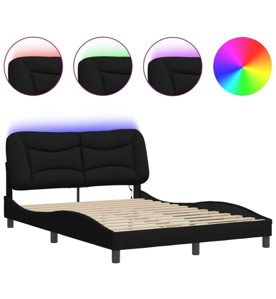 Bettgestell mit LED Schwarz 140x200 cm Stoff