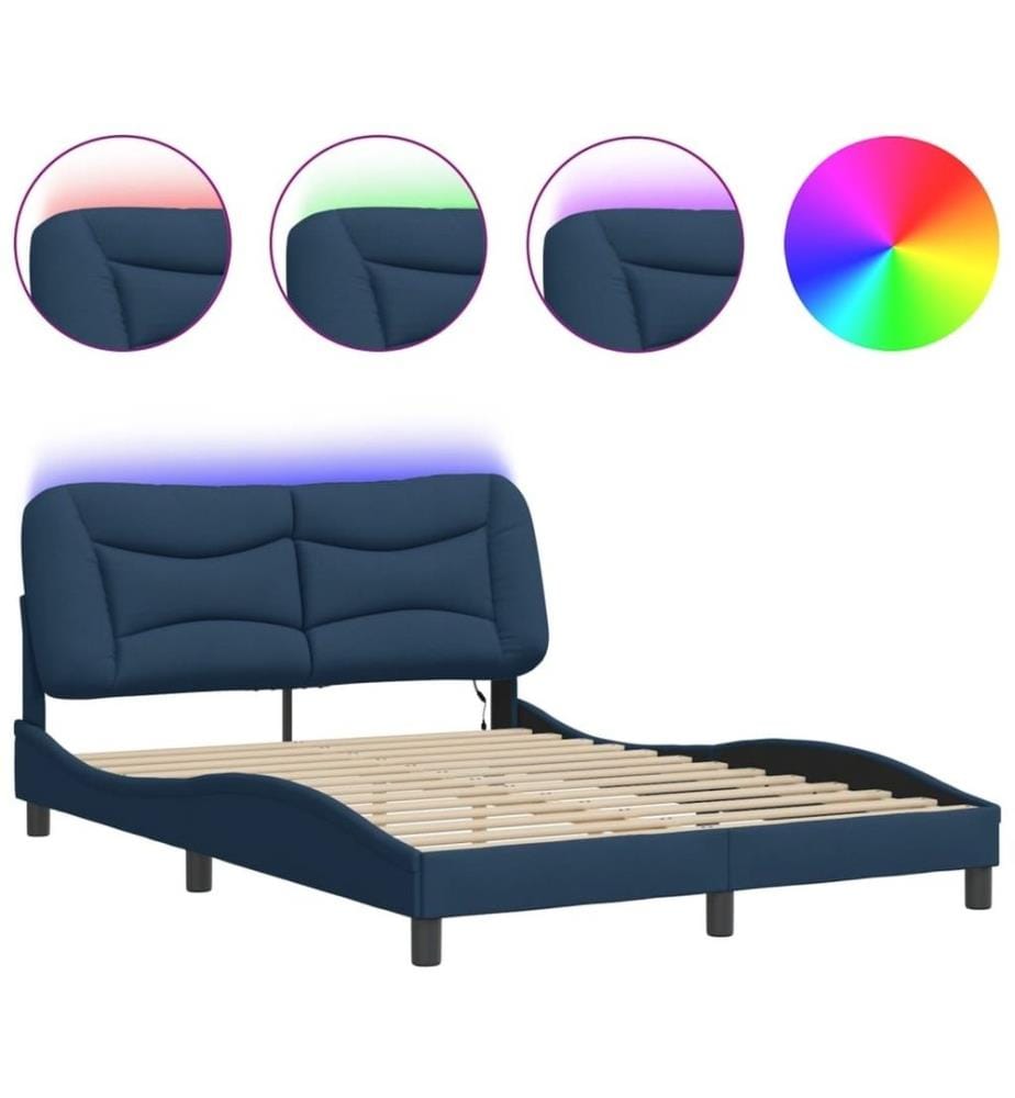 Bettgestell mit LED Blau 140x200 cm Stoff