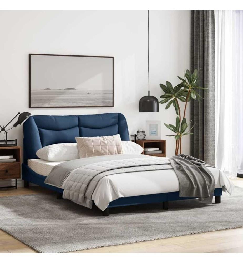 Bettgestell mit Kopfteil Blau 140x200 cm Stoff