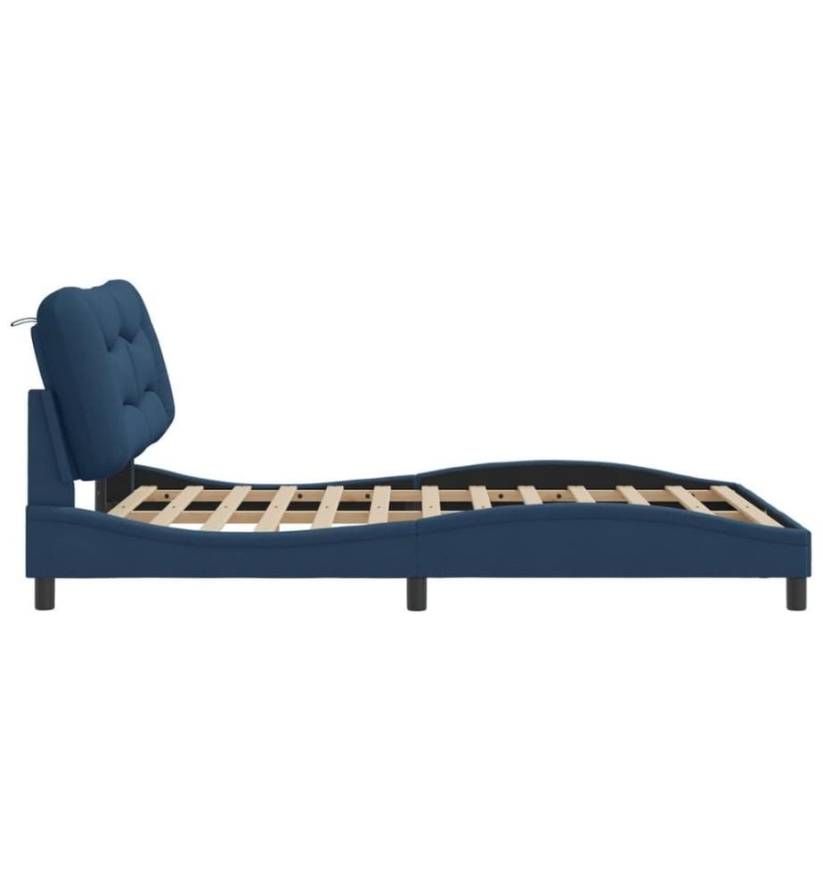 Bettgestell mit Kopfteil Blau 140x200 cm Stoff