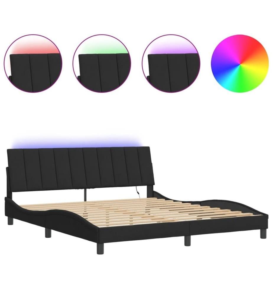 Bettgestell mit LED-Leuchten Schwarz 180x200 cm Samt