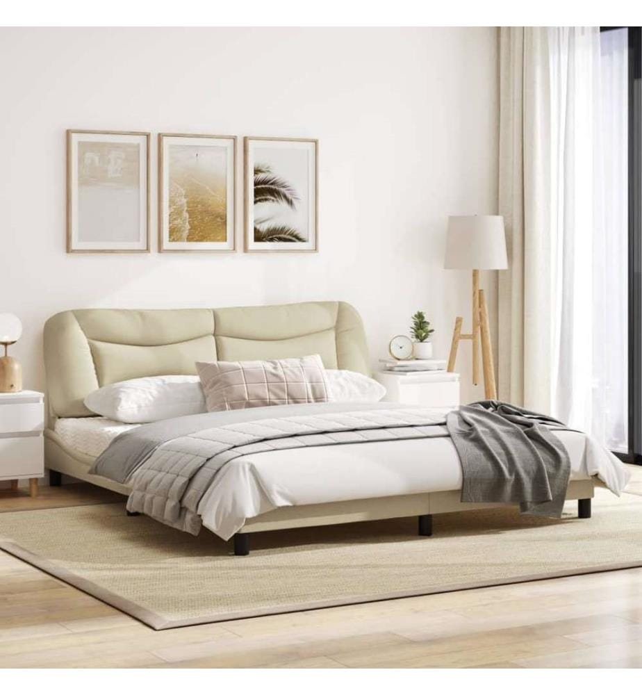 Bettgestell mit Kopfteil Creme 180x200 cm Stoff