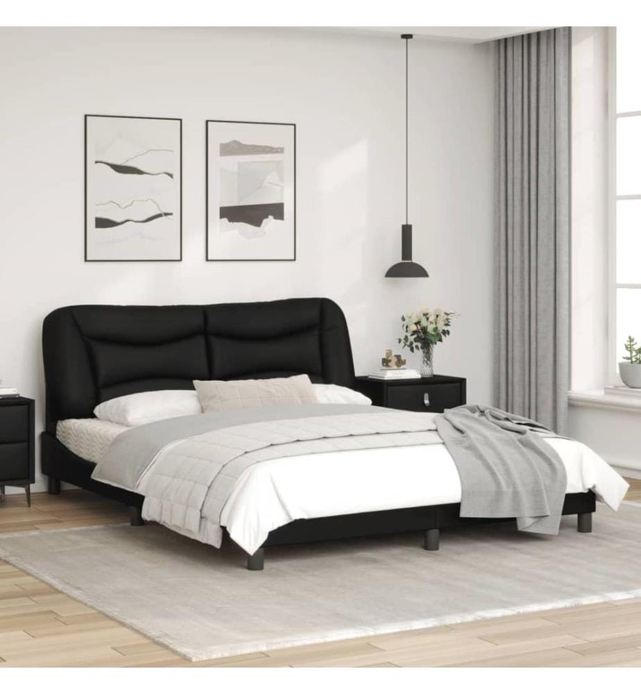 Bettgestell mit Kopfteil Schwarz 160x200 cm Kunstleder
