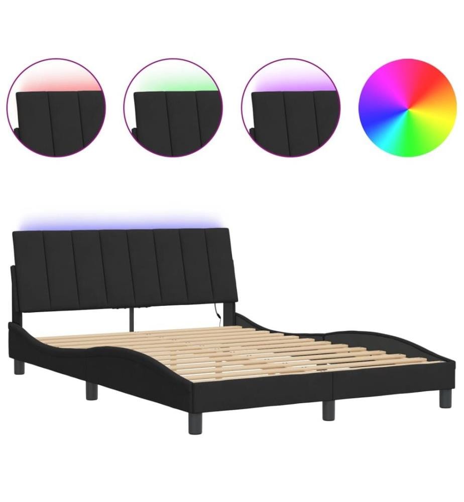 Bettgestell mit LED-Leuchten Schwarz 140x190 cm Samt