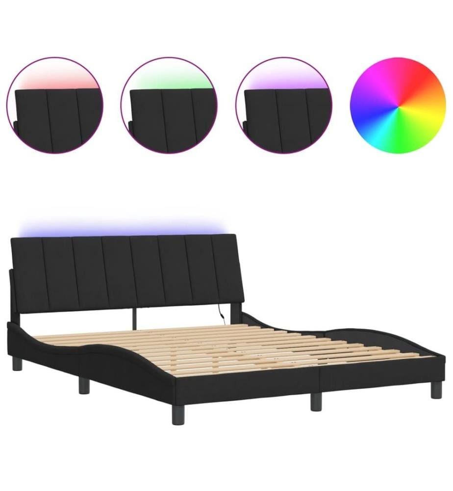 Bettgestell mit LED-Leuchten Schwarz 160x200 cm Samt