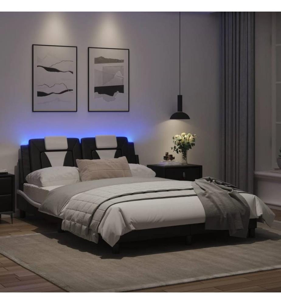 Bettgestell mit LED Schwarz und Weiss 120x200 cm Kunstleder