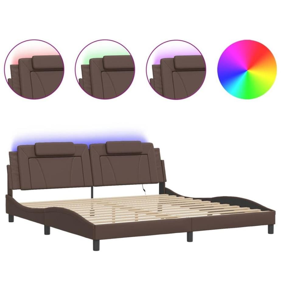 Bettgestell mit LED Braun 200x200 cm Kunstleder