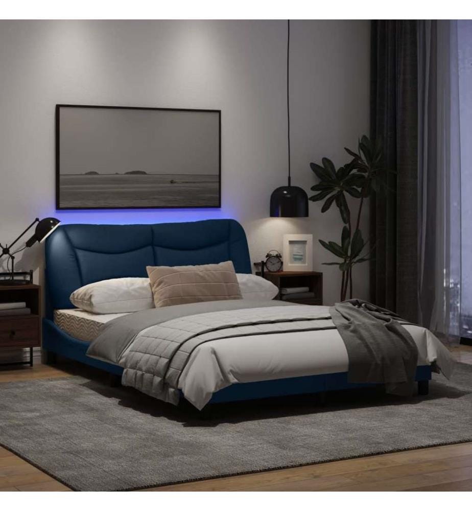 Bettgestell mit LED Blau 120x200 cm Stoff