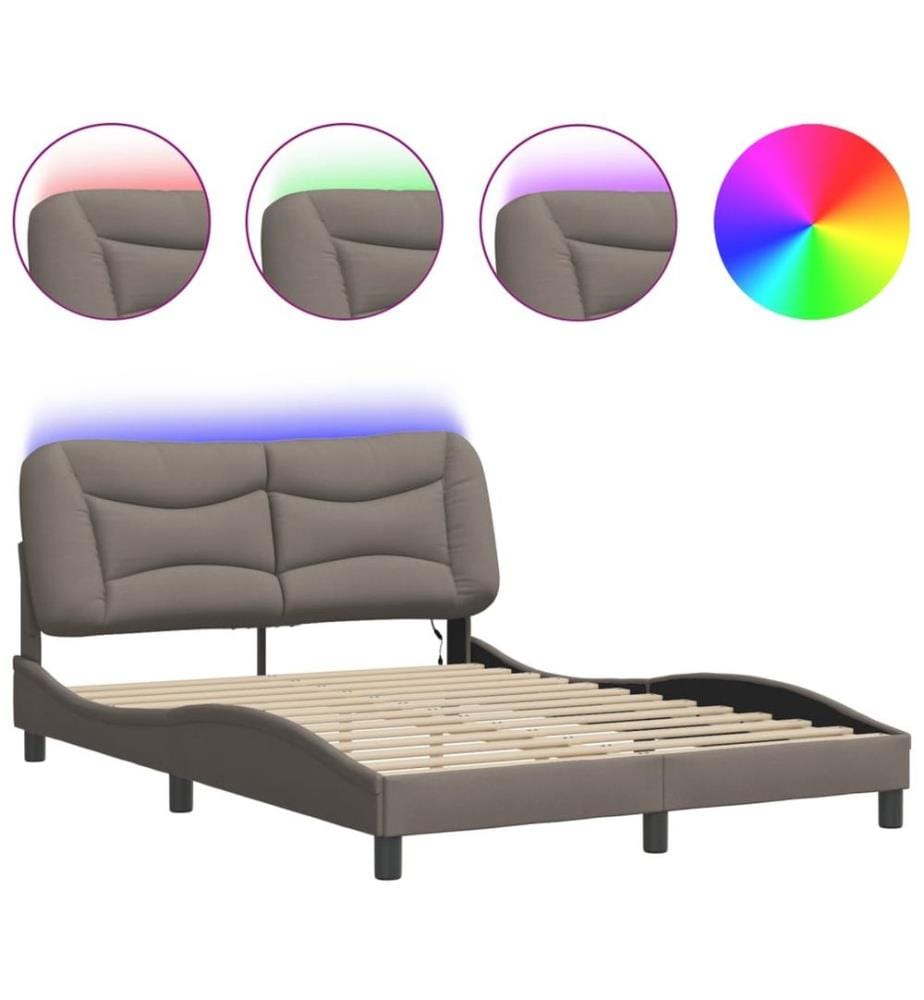 Bettgestell mit LED Taupe 120x200 cm Stoff