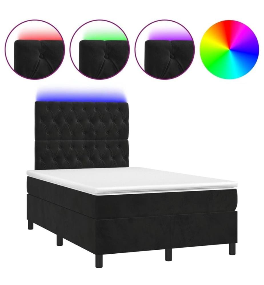Boxspringbett mit Matratze & LED Schwarz 120x190 cm Samt