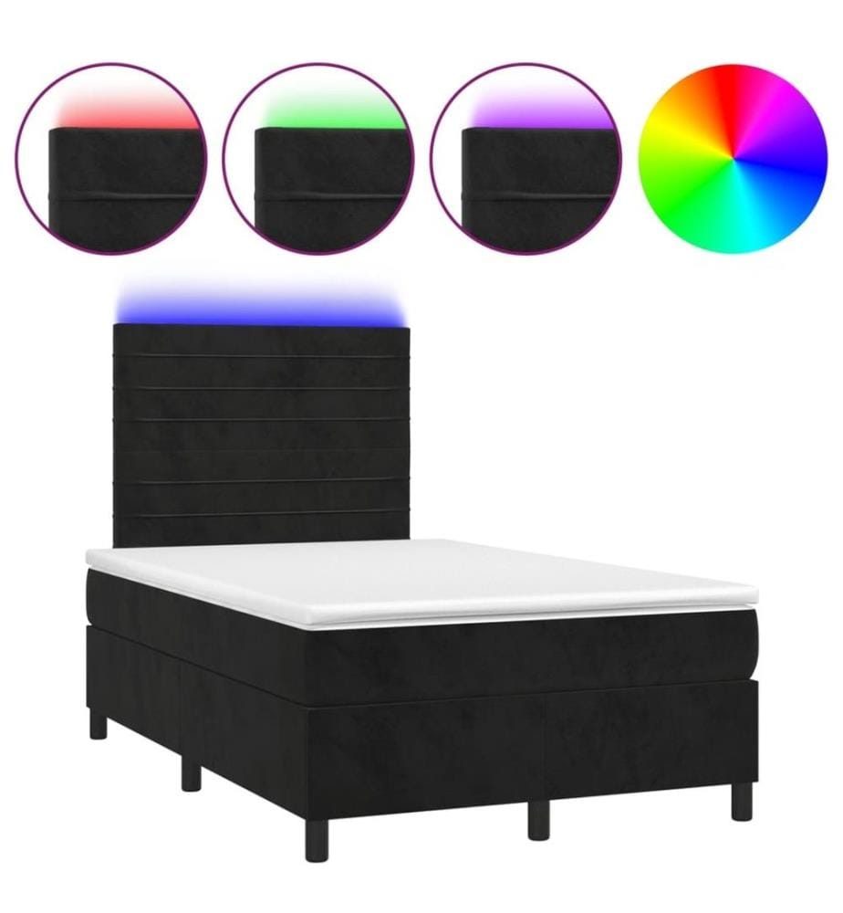 Boxspringbett mit Matratze & LED Schwarz 120x190 cm Samt
